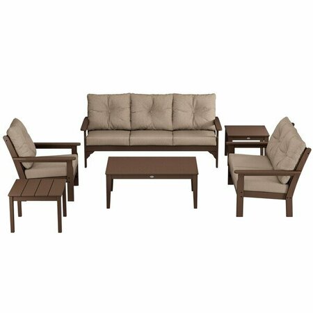 POLYWOOD Vineyard Mahogany / Spiced Burlap 6-Piece Deep Seating Patio Set 633PW36MA461